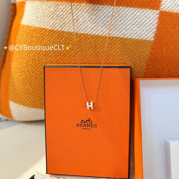 Hermès Mini Pop H Pendant Rose Dragee w Rose Gold Chain - Picture 3 of 9